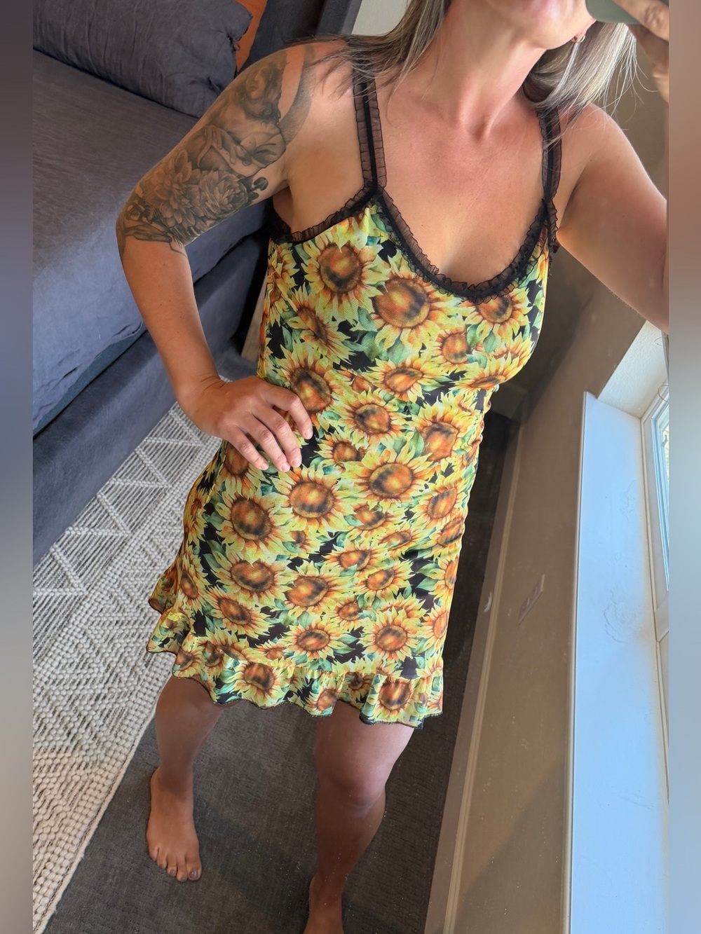 🌻 Wowo Sunflower Mesh Ruffle Slip Dress | Y2K Grunge Mini 🌻